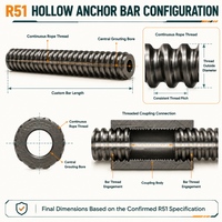 Système d'ancrage creux auto-perforant Dinto R51 avec écrou et plaque de fixation pour le soutien des pentes et des fondations