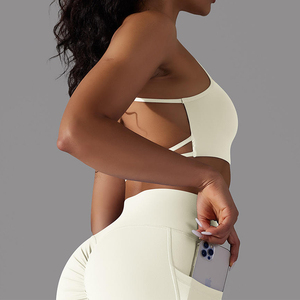 Soutien-gorge de sport à double bretelles fines détachables pour femmes Respirant Quick Dry Solid Pattern Fashion Trend Elastic Cross Back Yoga Bra - Product Image 4