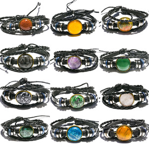 Pulsera tejida <span class=keywords><strong>de</strong></span> cuero <span class=keywords><strong>de</strong></span> vaca con cristales naturales, ojo <span class=keywords><strong>de</strong></span> tigre, amatista, <span class=keywords><strong>jade</strong></span>, venta al por mayor <span class=keywords><strong>de</strong></span> joyería. - Product Image 3