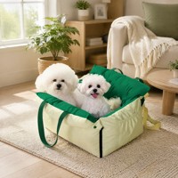 Coussin de lit pour animaux de compagnie à motif quadrillé, rembourré, rectangulaire, avec sangles de sécurité réglables, poche zippée, confortable pour petits chiens, pour voyage, voiture, maison