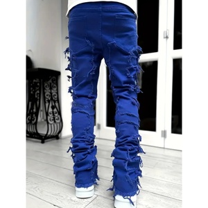 Nuevos Jeans Desgastados para Hombre - Diseño Azul con Ondas y Bordes, Silueta Ajustada, Adecuados para Ropa Urbana y Tendencias de Moda Hip-hop - Product Image 2