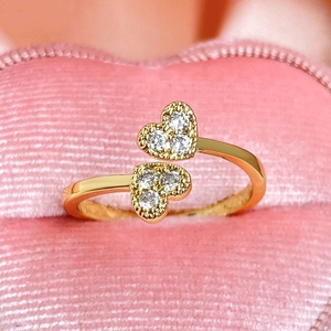 High Quality 18k Gold Plated Cubic Zirconia Double Heart <b>Adjustable</b> <b>Ring</b> Women - Product Image 3