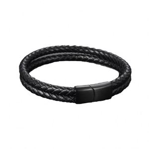 Wholesale Premium Men's Retro Woven Magnetic Buckle Brown Genuine <b>Leather</b> <b>Bracelet</b> with Stainless Steel Promotional Wristbands - Product Image 1