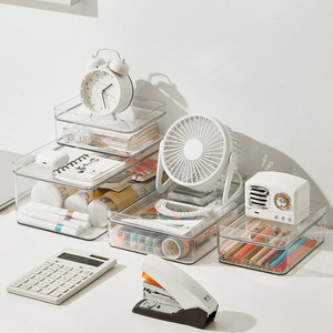 Transparent Storage <b>Box</b> Rectangle Stackable With Lid Office Organizer For Desk Stationery And Study Use - Product Image 1