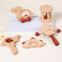 Juguete de madera para bebés y niños pequeños, sonajero de mano, juego de varias piezas, mordedor, juguete educativo y relajante para niños, caja de colores