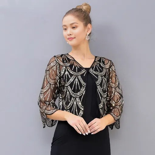 Sequin Embellished Sleeve Short Bolero Cardigan Elegant Cover-Up for Qipao  and Evening Dresses| Alibaba.com