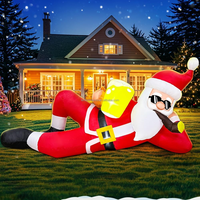 Père Noël gonflable allongé de 1,80 m avec cigare et lumière LED, décoration de Noël gonflable pour jardin, pelouse, maison, fête en plein air
