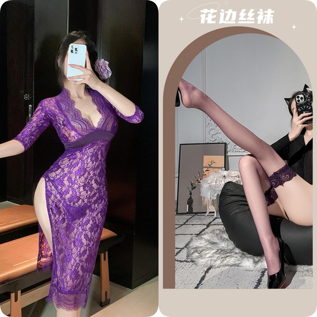 Purple long skirt + T pants + purple stockings