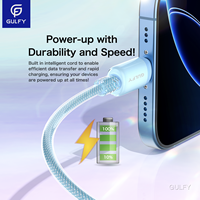 GULFY kabel Data USB-C ke Terang 30W-Mint biru ABS + nilon awet & modis panjang 1M untuk pengisian daya kecepatan tinggi