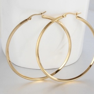 Factory Wholesale Cheap Price Stainless Steel <b>Thin</b> Large Round 18K <b>Gold</b> Bohemian <b>Hoop</b> Earrings for Women Wedding Party Gift - Product Image 3