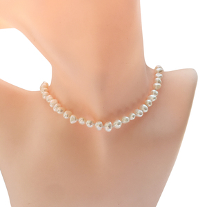 <span class=keywords><strong>Collana</strong></span> Choker 16 Pollici+5 CM, <span class=keywords><strong>Perle</strong></span> d'Acqua Dolce 100% Naturali, <span class=keywords><strong>Perle</strong></span> <span class=keywords><strong>Barocche</strong></span> 6 MM Annodate, Durevole, Chiusura Placcata in Oro 18k - Product Image 1