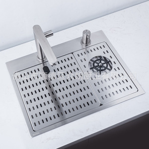 Fregadero de barra de acero inoxidable 5543 para empotrar con escurridor y lavavasos para cocina - Product Image 2