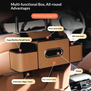 Nouvelle boîte de rangement pour siège de voiture en cuir artificiel avec boîte à mouchoirs suspendue, porte-gobelet multifonctionnel - Product Image 3
