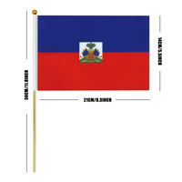 Drapeau Haïtien à Agiter à la Main en Gros, 14x21cm, en Polyester avec Mât en Bois, Bannière Nationale pour la Journée du Drapeau du 18 Mai