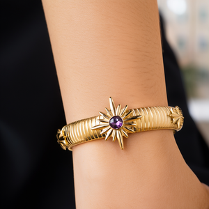 Bracelet en acier inoxydable plaqué or avec motif étoile et pierre précieuse au centre pour femme, bijoux de mode - Product Image 3