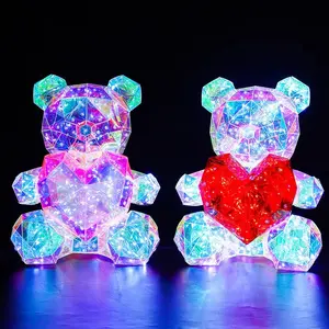 2024 Teddy Bear LED Light Table Lamp Colorful PET Holographic Film Birthday Party Decoration 30CM Birthday Gift