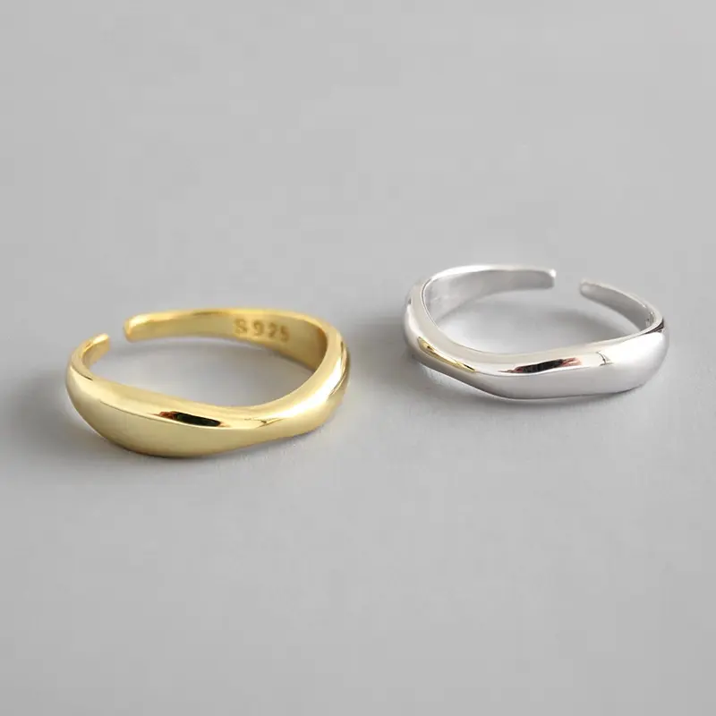 925 Sterling Silver Irregular Wave Rings Women's Open Adjustable Ring Fashion Wild Elegant Fine Jewelry