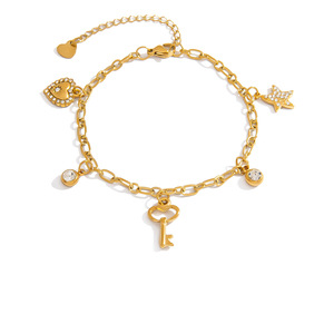 Fashion Charm <b>Bracelet</b> Gold Tone Heart Key Star Pendant Zinc Alloy Jewelry Gift for Women - Product Image 5