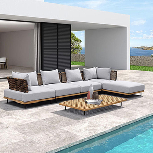 Phong Cách Bắc Âu Cao Cấp Tùy Chỉnh Vườn <span class=keywords><strong>Sofa</strong></span> Sang Trọng Pe Mây Tếch <span class=keywords><strong>Sofa</strong></span> Đặt Đồ Nội Thất Ngoài Trời - Product Image 3