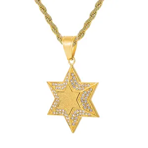 Trend Stainless steel Star Of David Hip Hop Pendant & Necklace For Men Iced Out Jewelry