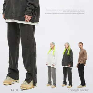 2022 Spring And Autumn The Side Loops And Trouser Legs Slit Washed Heavy Weight Sweatpants High Street Men's Pants