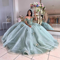Gaun Pesta Mumuleo Biru Langit dengan Hiasan Bunga 3D dan Manik-Manik, Ukuran Besar, Panjang Menyentuh Lantai, Model Putri untuk Pesta Quinceanera dan Sweet 16 Anak Perempuan, Vestidos De