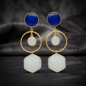 <b>Sapphire</b> Hydro Stud Gold Plated Dual Moonstone Dangle <b>Earrings</b> Brass <b>Earrings</b> Handmade Brass <b>Earrings</b> Gemstone <b>Earrings</b> - Product Image 3
