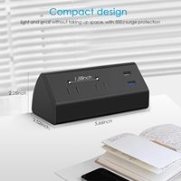 Multiprise de bureau triangulaire à fixation par pince, charge rapide PD 40W, 2 prises CA, double ports USB-A, 110-250V, noir/blanc, 1m