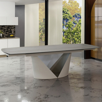 Table à manger moderne sur mesure, luxe léger, pieds en métal, plateau en céramique, verre trempé, utilisation hôtelière, extensible, pliable, grande capacité