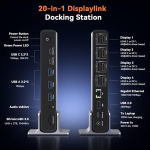 DisplayLink アルミニウム合金製ドッキングステーション 4モニター 20-in-1 クアッド4K 60Hz / USB 3.1 150W電源供給 Thunderbolt 在庫あり - Product Image 2