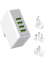 Chargeur mural USB 4 ports QC3.0, adaptateur de voyage universel à charge rapide pour téléphone portable et tablette, avec prises EU, US, UK, AU