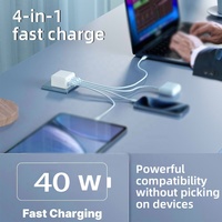 Adaptateur de chargeur de téléphone USB C HNT GaN 40W 4 ports, bloc de charge rapide multiport USB C avec prise US/EU/AU/JP/UK pour chargeur iPhone