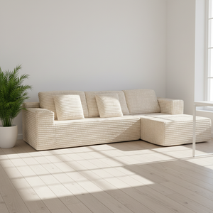 Sofá Modular de Tela de Pana Multifuncional en Forma de L, Comprimido, Blanco, Completamente de Esponja, en Oferta - Product Image 3