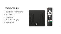 Boîtier TV P1 Personnalisable Lecteur Multimédia 2 Go 16 Go BT Télécommande Vocale Android 15 WIFI 5G Boîtier Décodeur 4K