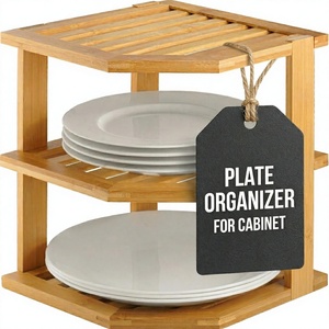 Eco-Friendly 3-Tier Modern Plate Organizer <b>Cabinet</b> <b>Corner</b> Shelf Space-Saving Design Kitchen Countertop 10x10x9.5 Inches - Product Image 1