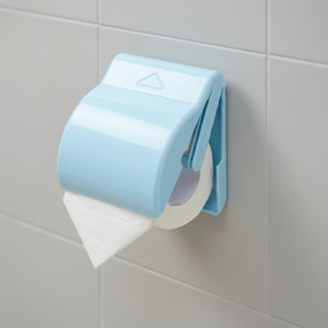 Porte-papier toilette mural moderne en plastique avec couvercle de protection, bleu clair, pour la maison, l'hôtel, la salle de bain - Product Image 2