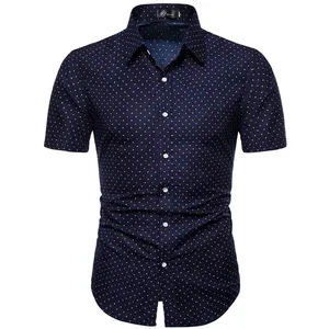 2024 customized graphic Dot-Print Business Casual Shirts for Summer Short Sleeve Regular fit Button Up shirt for men