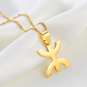 Collier pendentif tendance symbole berbère <span class=keywords><strong>kabyle</strong></span> africain, bijoux amazighs, chaînes en acier inoxydable argenté et cuivre pour cadeau de fiançailles - Product Image 4