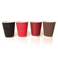 Tasse de papier peint à Double ondulation de café chaud froid jetable de haute qualité de 12oz avec couvercle en bagasse