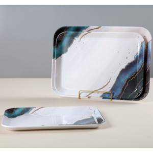 Fábrica personalizada nórdica mármol pintura estilo Rectangular galleta taza fruta bandeja plana 3 Set 12 13,5 15 pulgadas - Product Image 3