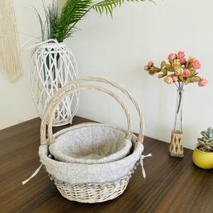 Stylish Handwoven Durable Eco-Friendly Round <strong>White</strong> <strong>Wash</strong> Wicker Tote <strong>Basket</strong> with Tall Handles for Daily Shopping and Storage - Product Image 5