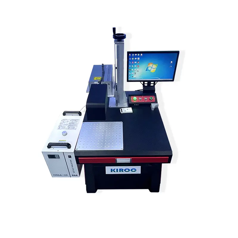 ماكينة مكتبية للنقش بليزر الألياف ماكينة وسم بالليزر ثلاثية الأبعاد بالأشعة فوق البنفسجية 3-5 واط