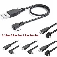 Cable USB Micro USB macho a USB macho de 5M 3M con ángulo de 90 grados hacia arriba, abajo, izquierda y derecha, conector de datos y carga de 2A, 25cm 50cm para Tablet 5ft