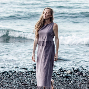 Vestido Maxi Boho Largo de Algodón Crudo para Mujer, Estilo Informal, Transpirable, Silueta en A, Ropa de Playa para Verano - Product Image 6