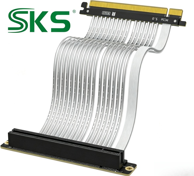 PCIe5.0 X16 Male Female Riser Cable 30AWG Silver Plated Copper 85Ohm High Frequency Flexible Vertical GPU Computer Custom Logo