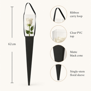 Boîte à fleurs en forme de cône pour une seule <span class=keywords><strong>rose</strong></span>, boîte d'emballage pour fleurs en papier avec fenêtre en PVC transparent et poignée, boîte cadeau pour fleur à tige unique - Product Image 6