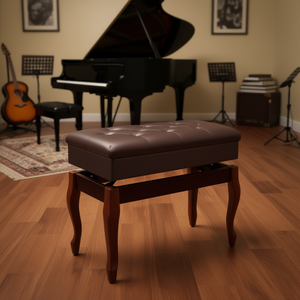 Height Adjustable <b>Wooden</b> Piano <b>Bench</b> with <b>Storage</b>, Brown Leather Top, Heavy Duty Design for Musicians, PNB WD HD BR - Product Image 2