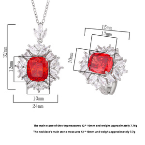 Ensemble bague et collier minimaliste en cuivre plaqué or de haute qualité, éco-responsable, avec zircone cubique rouge taille coussin 10*12mm - Product Image 2