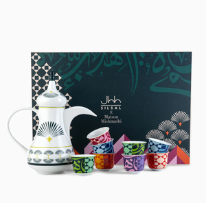 Ceramic Arabic Coffee <b>Pot</b> and Cups <b>Set</b>, Luxury Dallah Coffee <b>Pot</b> with Calligraphy Design Cups, Ramadan/Eid <b>Tea</b> & Coffee Service - Product Image 1