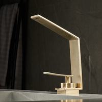 Robinet de lavabo cascade monocommande en céramique doré brossé, style luxe léger, pour meuble de salle de bain, eau chaude et froide